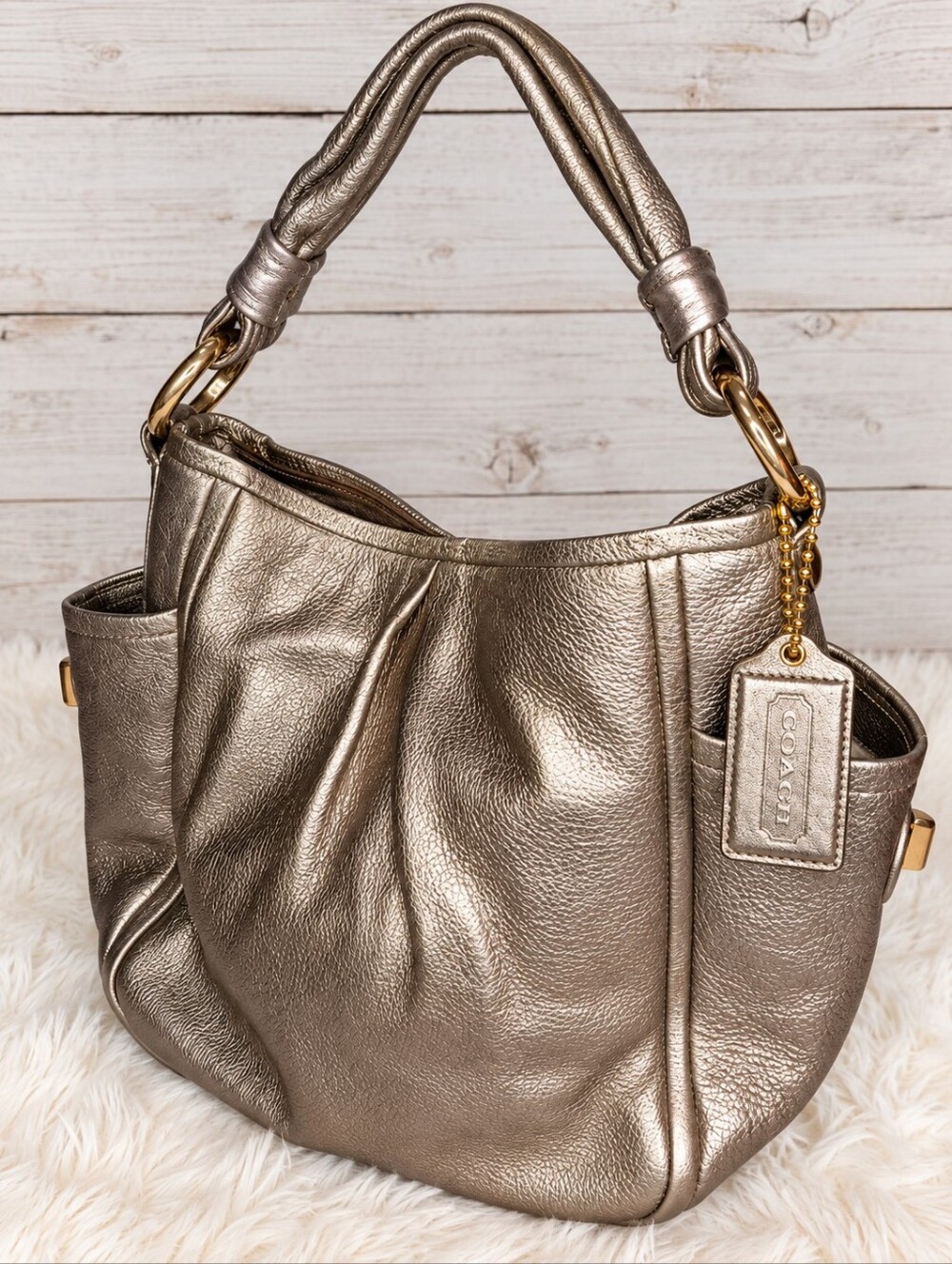 Coach Parker Metallic Pewter Leather Hobo Bag
